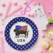 USA American Flag Dachshund Dachsie (black & tan) Papieren Bordje (Feest)