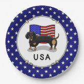 USA American Flag Dachshund Dachsie (black & tan) Papieren Bordje (Voorkant)