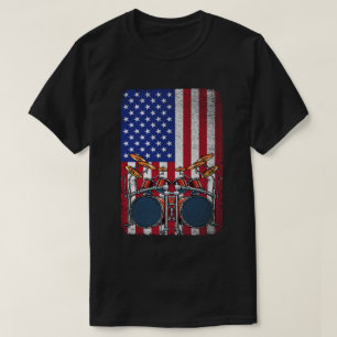 USA American Flag Funny Drummer Muzikanten T-shirt