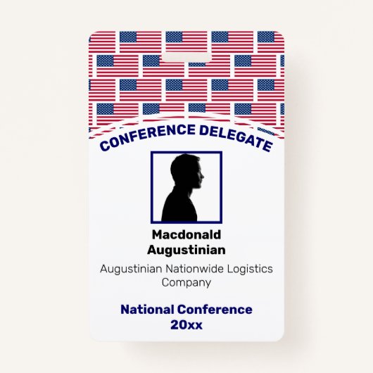 USA AMERICAN FLAG Gepersonaliseerd Logo Foto ID Na Badge (Voorkant)