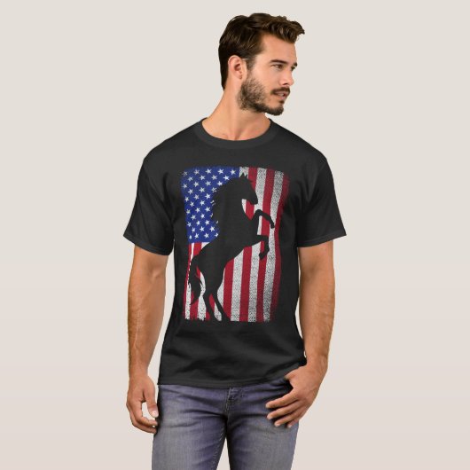  USA American Flag Horse Lover USA Patriotic 4th o T-shirt (Voorkant volledig)