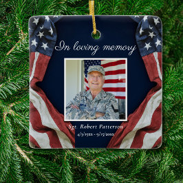 USA American Flag In Loving Memory Photo Memorial Keramisch Ornament