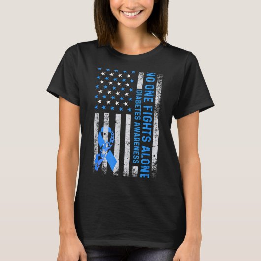 Usa American Flag No Fighting Alone Diabetes Aware T-shirt (Voorkant)
