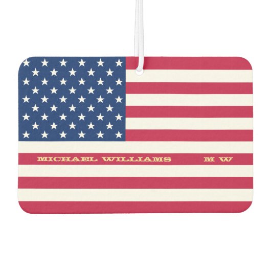 USA American Flag Patriotic Quote Monogrammed Car Luchtverfrisser (Voorkant)