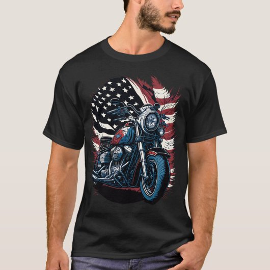 USA American Flag Rider Motorcycle Veteran Biker T-shirt (Voorkant)