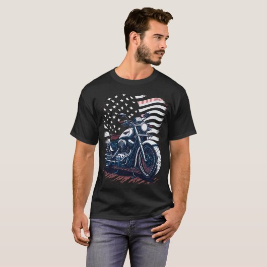USA American Flag Rider Motorcycle Veteran Biker T-shirt (Voorkant volledig)