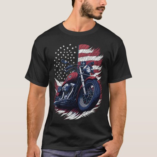 USA American Flag Rider Motorcycle Veteran Biker T-shirt (Voorkant)