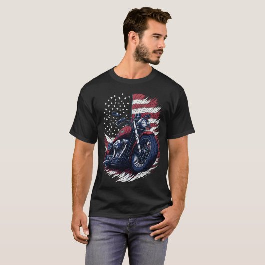 USA American Flag Rider Motorcycle Veteran Biker T-shirt (Voorkant volledig)