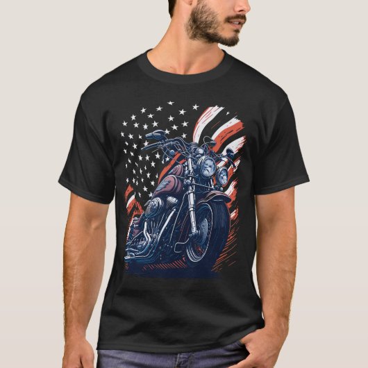 USA American Flag Rider Motorcycle Veteran Biker T-shirt (Voorkant)