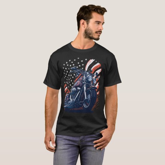 USA American Flag Rider Motorcycle Veteran Biker T-shirt (Voorkant volledig)