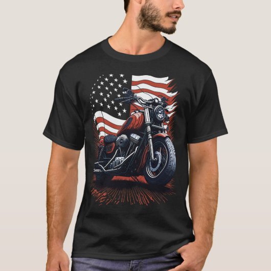 USA American Flag Rider Motorcycle Veteran Biker T-shirt (Voorkant)