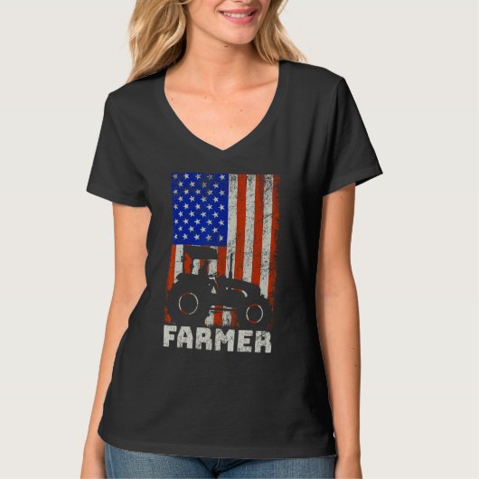 USA American Flag Tractors Farming T-shirt (Voorkant)
