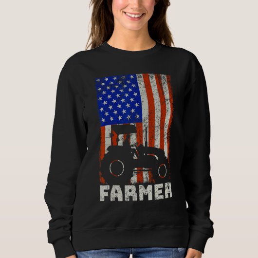 USA American Flag Tractors Farming Trui (Voorkant)