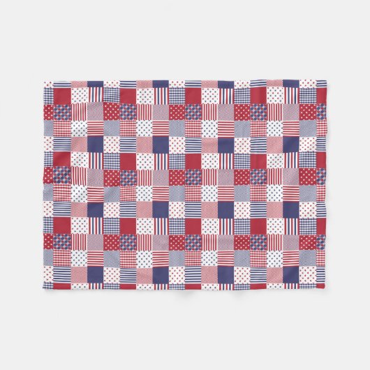 USA Americana Patchwork Red White en Blue Fleece Deken (Voorkant (Horizontaal))