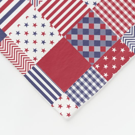 USA Americana Patchwork Red White en Blue Fleece Deken (Hoek)