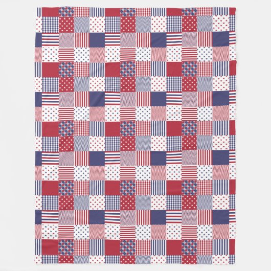 USA Americana Patchwork Red White en Blue Fleece Deken (Voorkant)