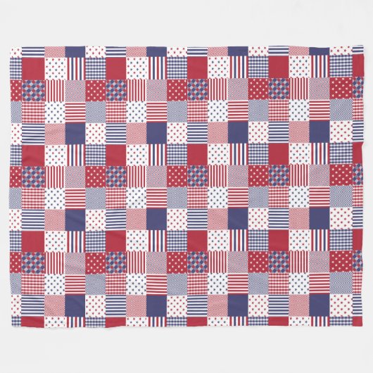 USA Americana Patchwork Red White en Blue Fleece Deken (Voorkant (Horizontaal))