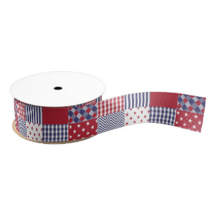 USA Americana Patchwork Red White en Blue Grosgrain Lint