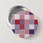 USA Americana Patchwork Red White en Blue Ronde Button 7,6 Cm (Voorkant /achterkant)