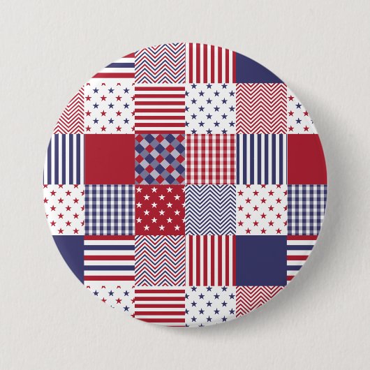 USA Americana Patchwork Red White en Blue Ronde Button 7,6 Cm (Voorkant)