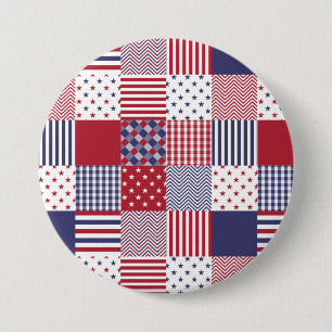 USA Americana Patchwork Red White en Blue Ronde Button 7,6 Cm