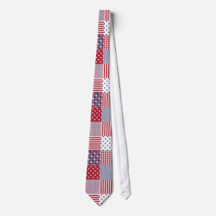 USA Americana Patchwork Red White en Blue Stropdas
