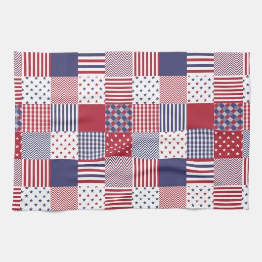 USA Americana Patchwork Red White en Blue Theedoek (Horizontaal)