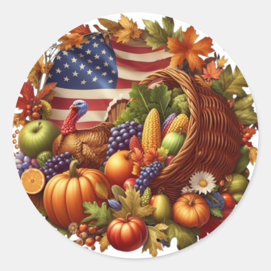 USA/Amerikaans/Thanksgiving kalkoenkrans Ronde Sticker (Voorkant)