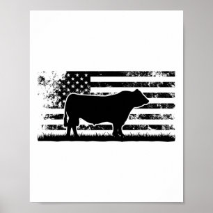 Usa Amerikaanse Vlag - Amerika Koe Zwart Angus Ran Poster