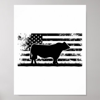 Usa Amerikaanse Vlag - Amerika Koe Zwart Angus Ran Poster