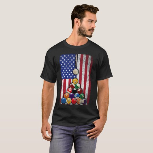 USA Amerikaanse vlag Biljart 8 Ball Pool Speler T-shirt (Voorkant volledig)