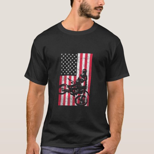 USA Amerikaanse vlag Dirt Bike Rood Wit Blauw 4e v T-shirt (Voorkant)
