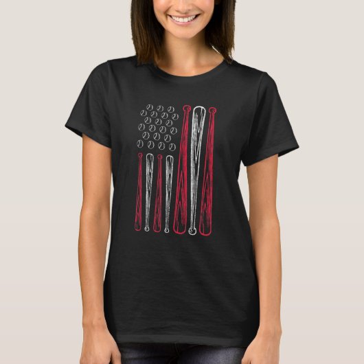 USA Amerikaanse vlag honkbal rood wit blauw 4e van T-shirt (Voorkant)