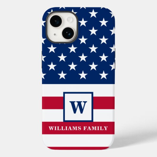 USA Amerikaanse vlag Monogram Familienaam 4th van Case-Mate iPhone Case (Achterkant)