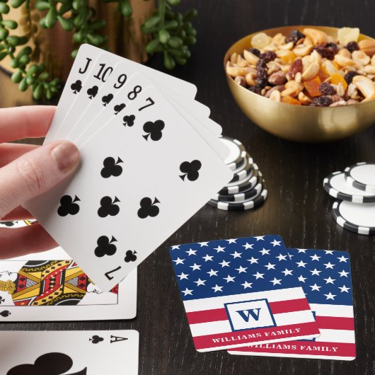 USA Amerikaanse vlag Monogram Familienaam 4th van  Pokerkaarten (Insitu)