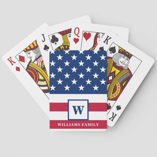 USA Amerikaanse vlag Monogram Familienaam 4th van  Pokerkaarten (Achterkant)