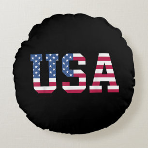 USA Amerikaanse Vlag Patriottisch Rood Wit Blauw S Rond Kussen