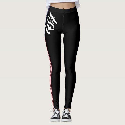 USA Amerikaanse vlag Sexy Design Zwarte Side Strip Leggings (Voorkant)