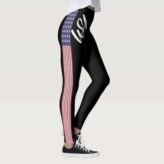 USA Amerikaanse vlag Sexy Design Zwarte Side Strip Leggings (Rechts)
