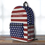 USA Amerikaanse vlag sterren strepen gepersonalise Bedrukte Rugzak<br><div class="desc">Zeer coole rugzak met een door de Amerikaanse vlag geïnspireerd ontwerp van Stars and Stripes. Voeg eenvoudig uw aangepaste tekst toe om te personaliseren. Ruimte genoeg voor boeken, computer, sportuitrusting en meer - of gebruik als reis- of logeertas ook. Perfect voor een veteraan, militair, soldaat of iedereen die van de...</div>