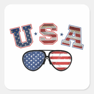 USA Amerikaanse Vlag Zonnebril Veteranen 4 juli Vierkante Sticker
