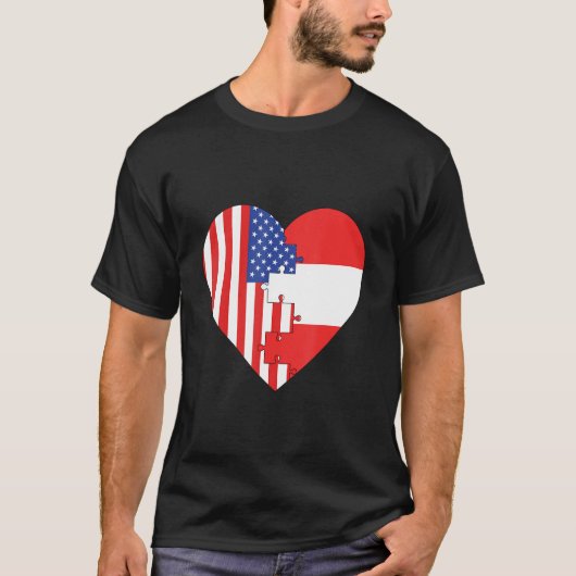 USA and Austria Flags Heart T-shirt (Voorkant)