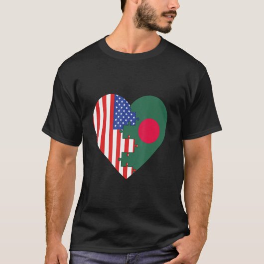 USA and Bangladesh Flags Heart T-shirt (Voorkant)