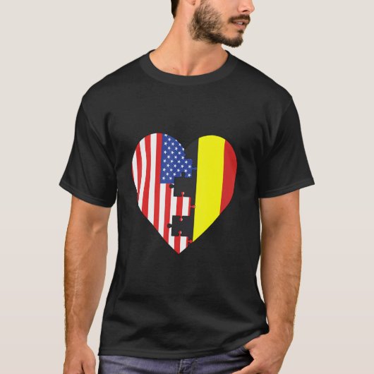 USA and Belgium Flags Heart T-shirt (Voorkant)
