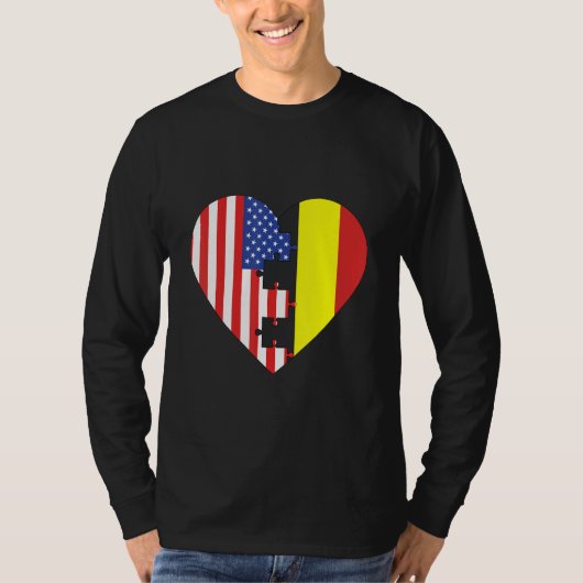 USA and Belgium Flags Heart T-shirt (Voorkant)