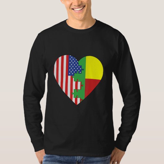 USA and Benin Flags Heart T-shirt (Voorkant)