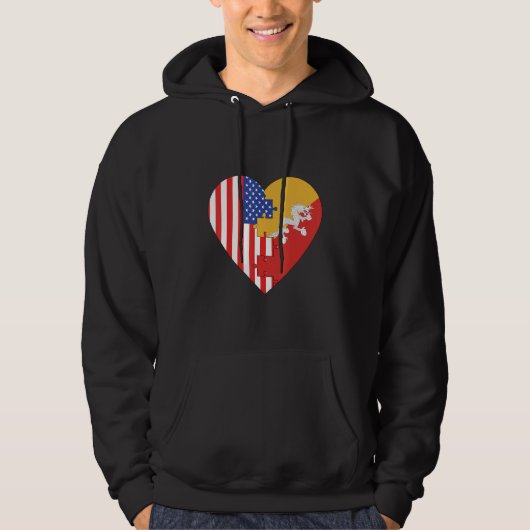 USA and Bhutan Flags Heart Hoodie (Voorkant)