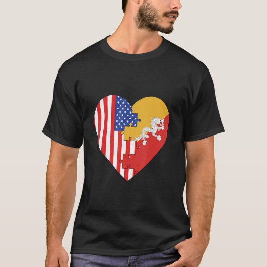 USA and Bhutan Flags Heart T-shirt (Voorkant)