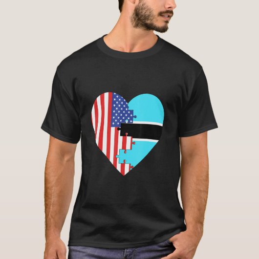 USA and Botswana Flags Heart T-shirt (Voorkant)