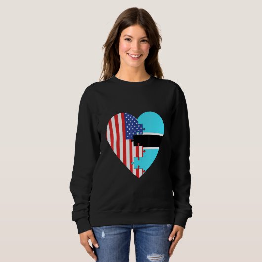 USA and Botswana Flags Heart Trui (Voorkant volledig)